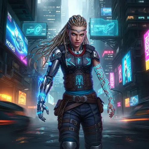 Viking Girl in a Stunning Cyberpunk Universe