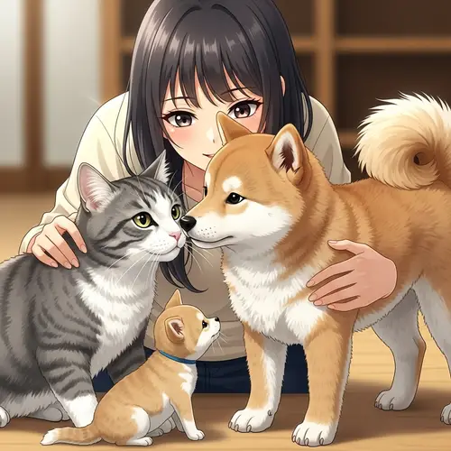 Interacting Feline and Shiba Inu | Fur Textures and Expressive Features