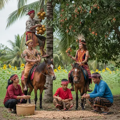 Traditional Attire and Harvesting Activities in Indonesia