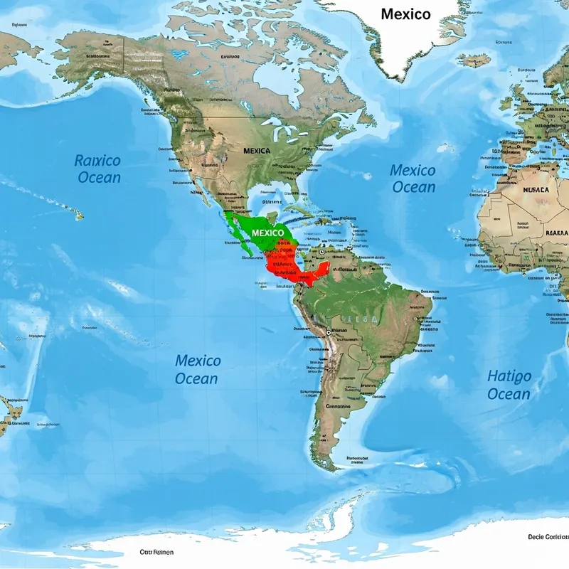 Detailed World Map with Mexico Highlighted