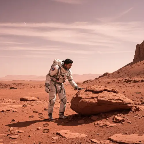 South Asian Man Exploring Mars in Futuristic Space Suit