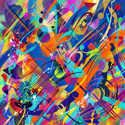 Dynamic Abstract Artwork: Vibrant Shapes, Lines, Patterns