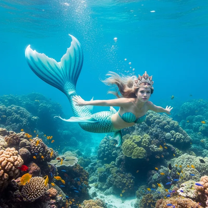 Elegant Mermaid with Sparkling Eyes - Serene Underwater Kingdom Elegant Mermaid with Sparkling Eyes - Serene Underwater Kingdom
