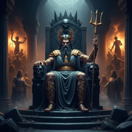 Ancient Mythological Underworld Ruler on Majestic Throne