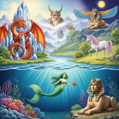 Mythical Creatures Watercolor Art - Dragon, Mermaid, Unicorn & More