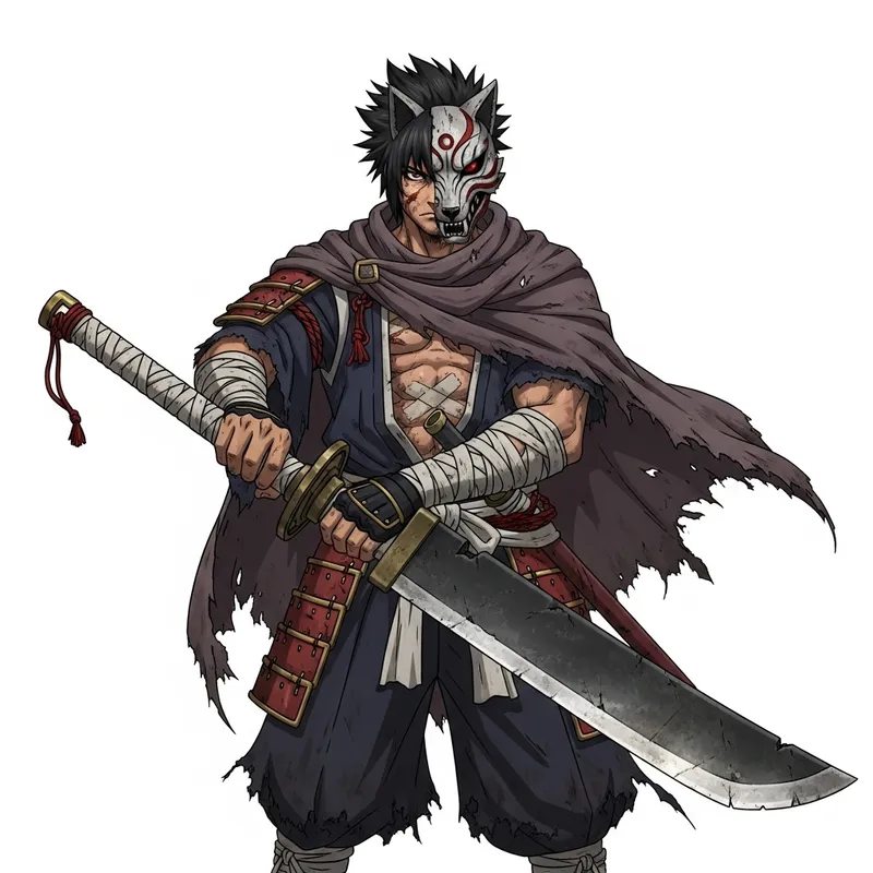 Kenpachi Zaraki: Rugged Warrior with Wolf Mask in Battle