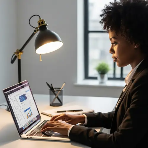 Ebony Woman Typing on Laptop for Professional Work