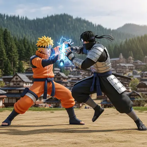 Dynamic 3D-Rendered Anime-Style Martial Arts Battle Scene