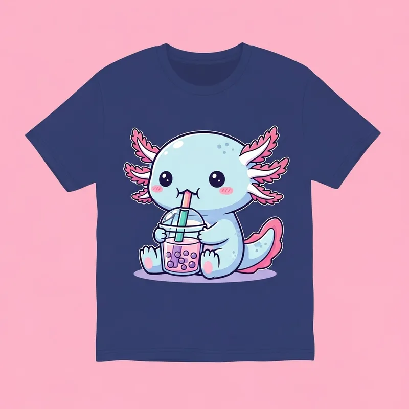 Cute Axolotl in Kawaii Style - Pastel Bubble Tea Delight