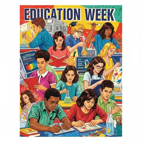 Vibrant Education Week Poster: Diverse Students in Action