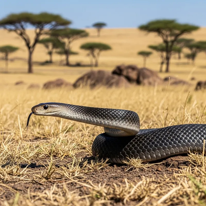 Black Mamba Snake in Savannah - Stunning Image