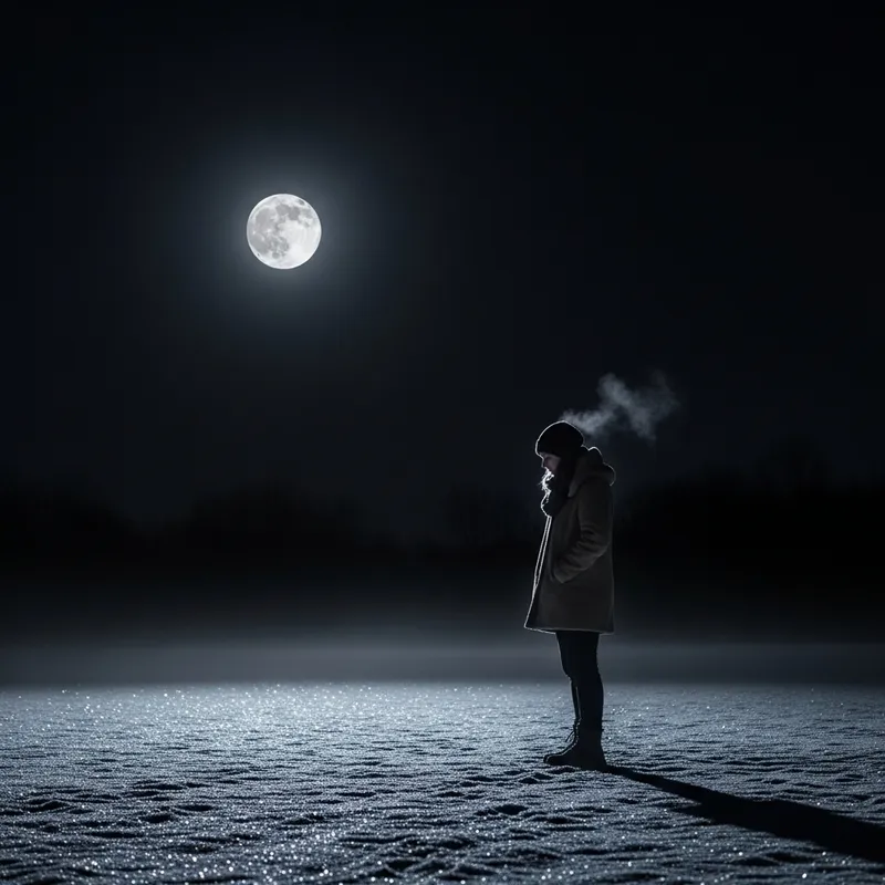 Tranquil Moonlit Night Scene with Contemplative Visitor - A Serene and Tranquil Moonlit Night