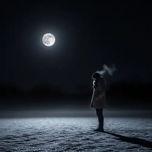 Tranquil Moonlit Night Scene with Contemplative Visitor