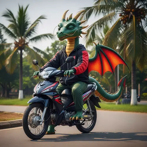 Cool Dragon Riding Motorcycle in Vientiane, Laos
