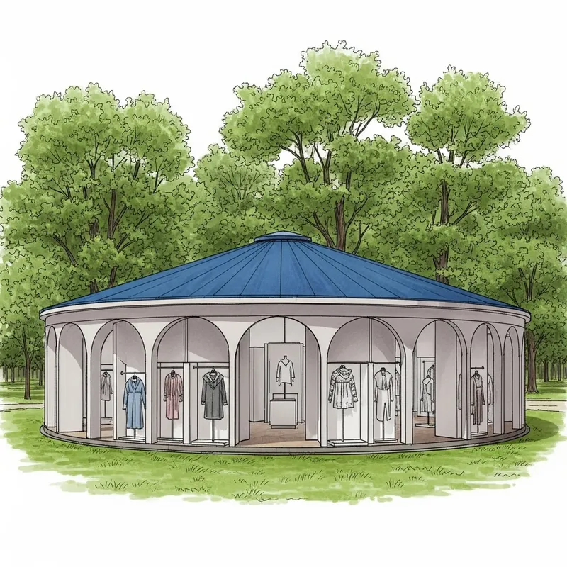 Sketch of Tranquil Knitwear & Textile Exhibition Pavilion | Blue Roof