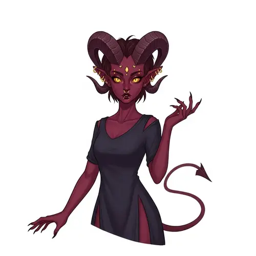 Burgundy Tiefling with Golden Eyes and Spiraling Horns