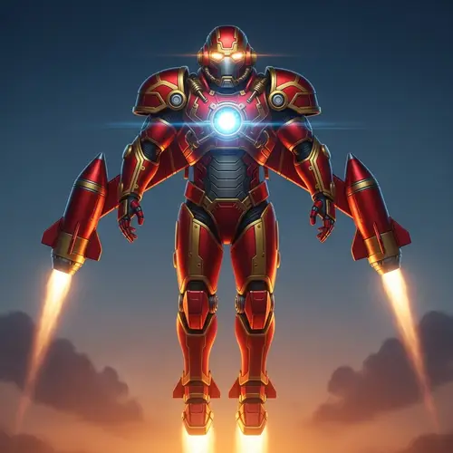 Futuristic Red and Gold Armored Robot Character