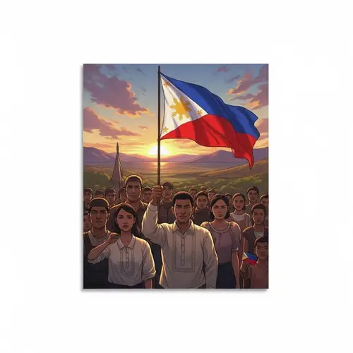 Patriotic Scene Celebrating Philippines | Diverse Group, Sunset Palette