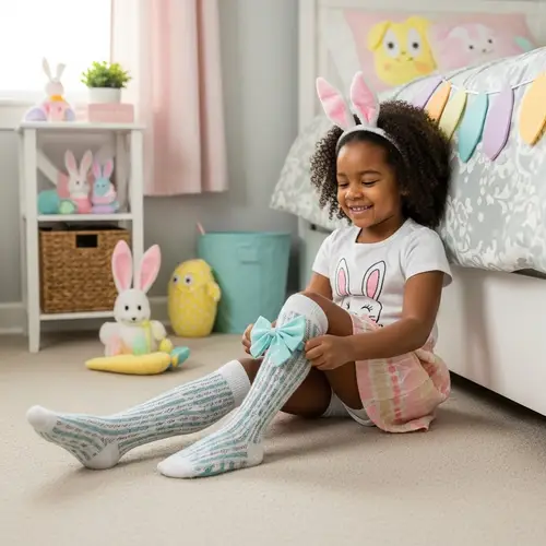 6-Year-Old African Girl Enjoying Easter Day in Bedroom