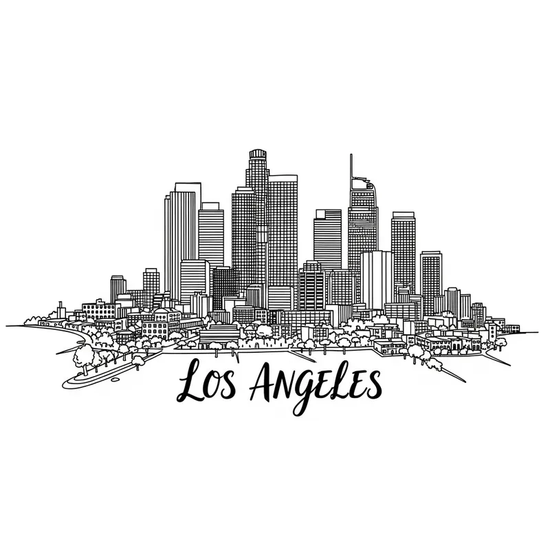 Los Angeles Skyline Pen Drawing - City Silhouette Artwork