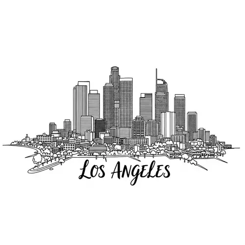 Los Angeles City Silhouette Pen Line Drawing - Pro Vector