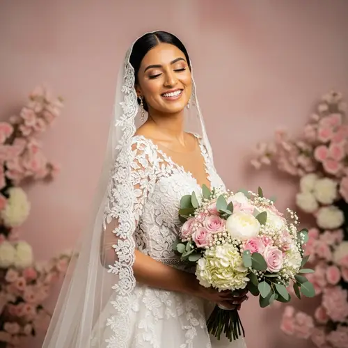 South Asian Bride in Elegant White Wedding Gown