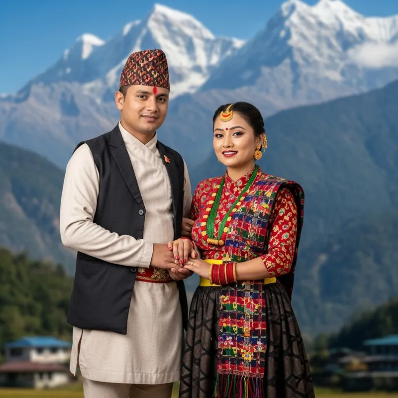 Nepali Traditional Dress: Man & Woman in Authentic Attire