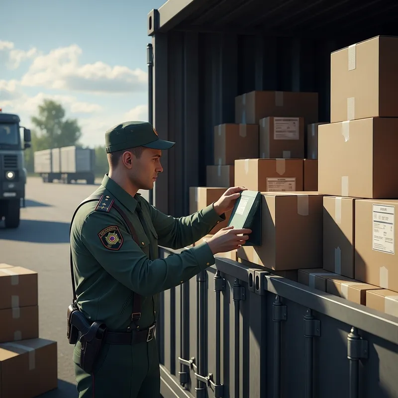 Future Vision: Russian Customs Officer Inspecting Container
