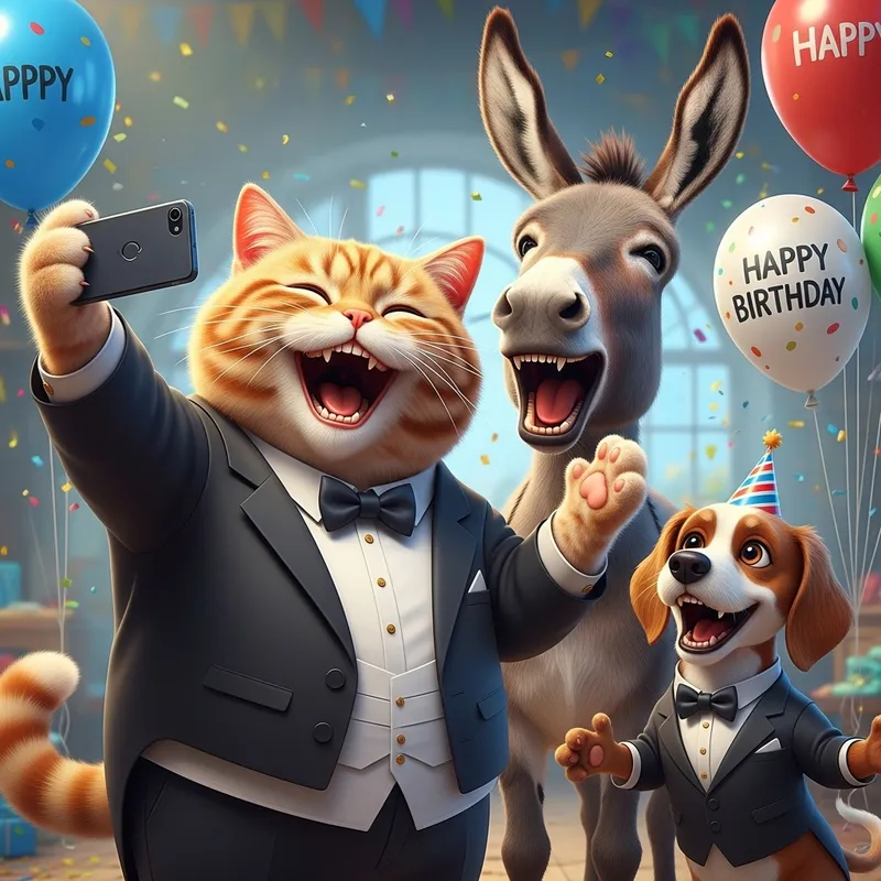 Whimsical Real-Life British Cat Selfie Celebration with Dog