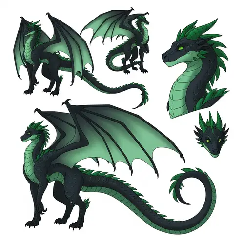 Black-Green Trans-Male Dragon Reference Sheet