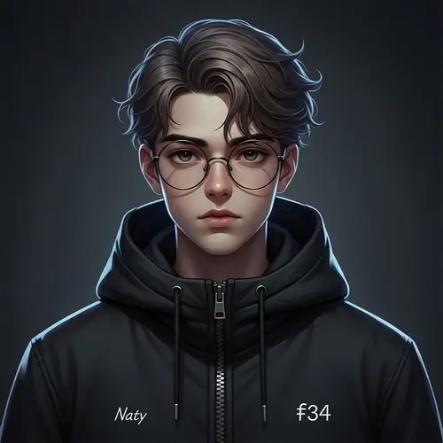 Handsome Caucasian Boy with Dark Brown Hair and Circular Glasses