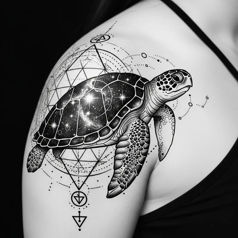 Spiritual Sea Turtle Tattoo Design for Shoulder