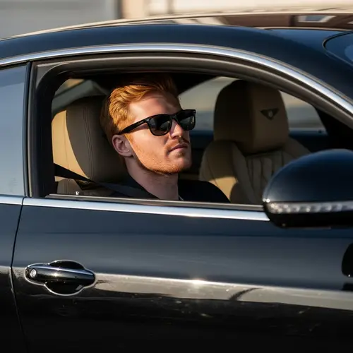 Luxurious Black Bentley Car with Fiery Red-Haired Man