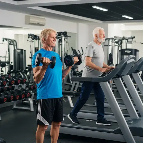 Athletic Elderly Men Exercising in Modern Gym | Strength and Endurance Showcase