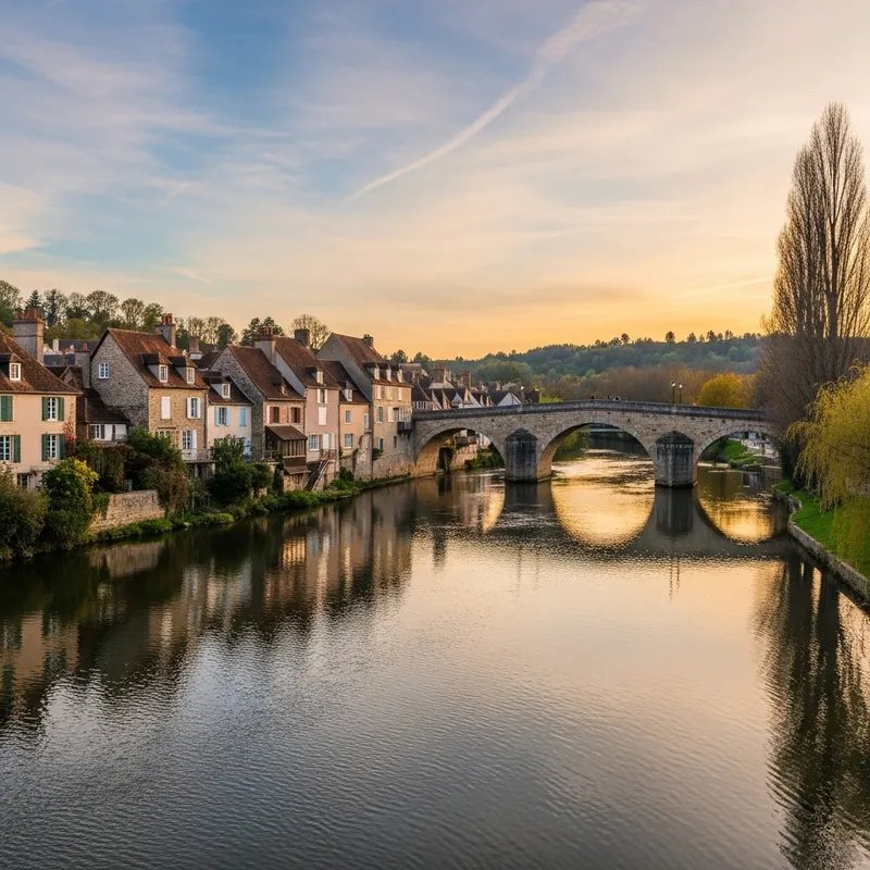Anime Landscape of Riverside Town | Stone Bridge & Late Sunset