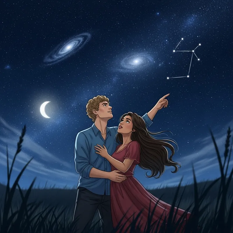 Two Lovers Looking at the Stars: A Romantic Scene