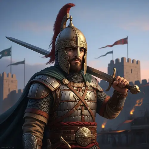 Middle-Eastern Medieval Warrior with Detailed Helmet