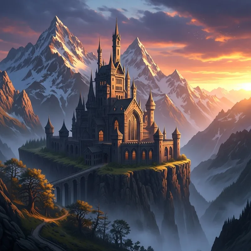 Epic Mountain Landscape with Aden Castle at Sunset