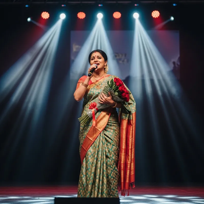 Female Indian Singer in Red Roses Female Indian Singer in Red Roses