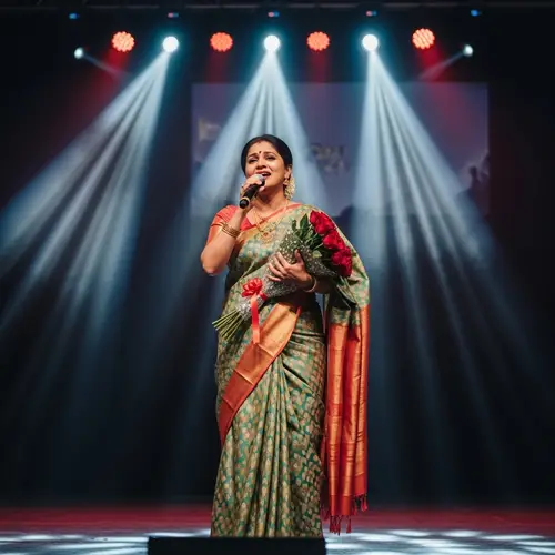 Graceful South Asian Woman in Traditional Indian Saree on Stage