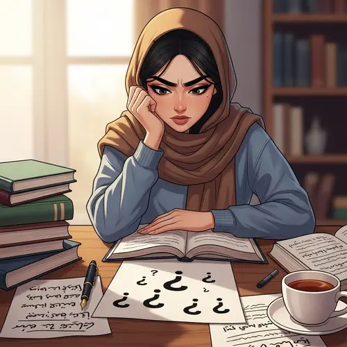 Arabian Student Girl Analyzing Questions - Academic Concentration