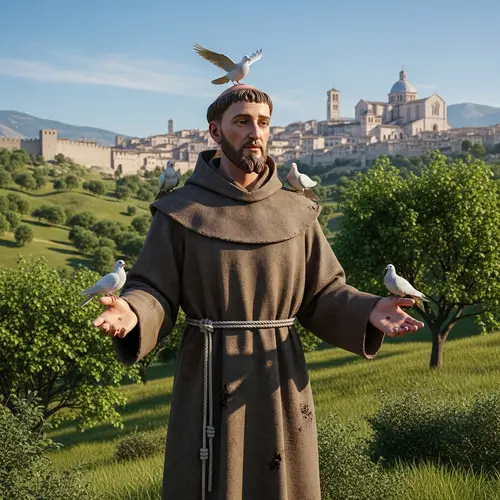 3D Rendering of Saint Francis of Assisi in Serene Outdoor Setting