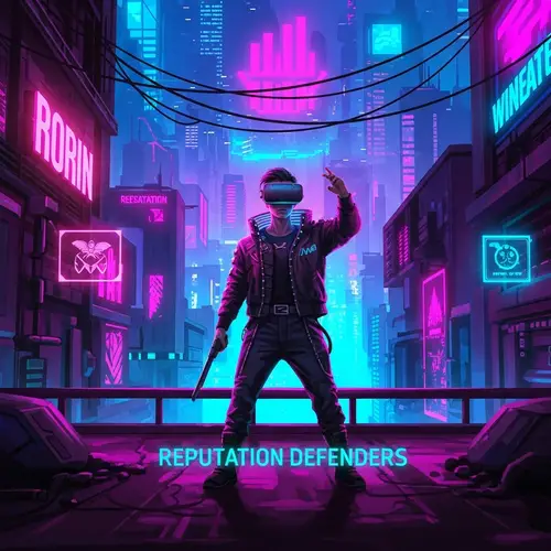 Cyberpunk Metropolis Art: Reputation Defender in Futuristic Scene