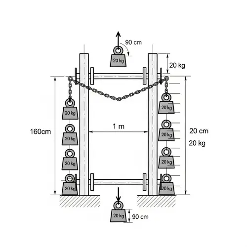 Mechanism Engineering Sketch with Vertical Axles and Weights