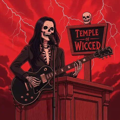 Temple of Wicced: Ethereal Skeleton Preacher Playing Guitar