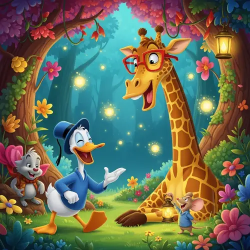 Cartoon Character Fun in Magical Forest - Animated Scene