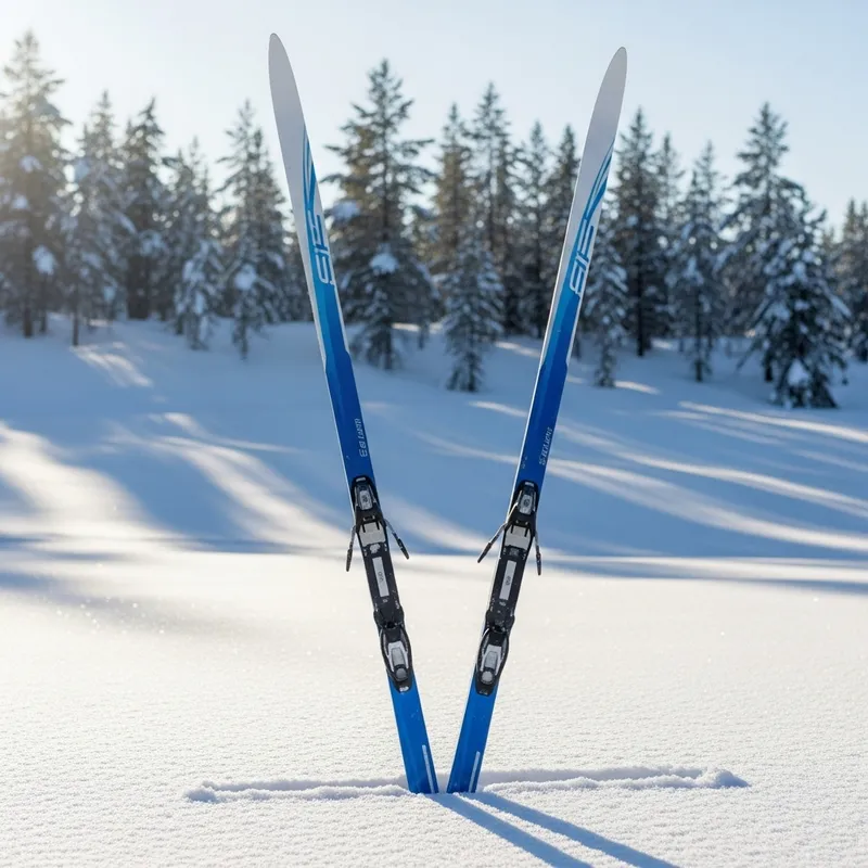Cross-Country Skis in Vertical 'V' Position on Snow Cross-Country Skis in Vertical 'V' Position on Snow