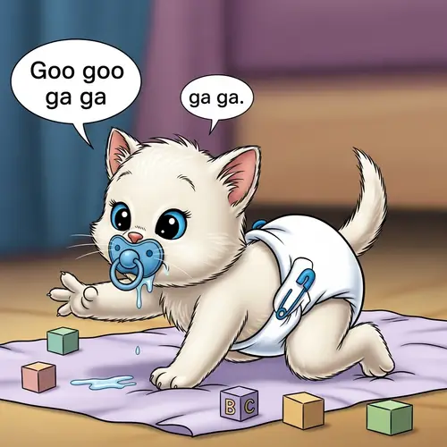 Adorable Newborn Kitten in Diapers Crawling and Drooling
