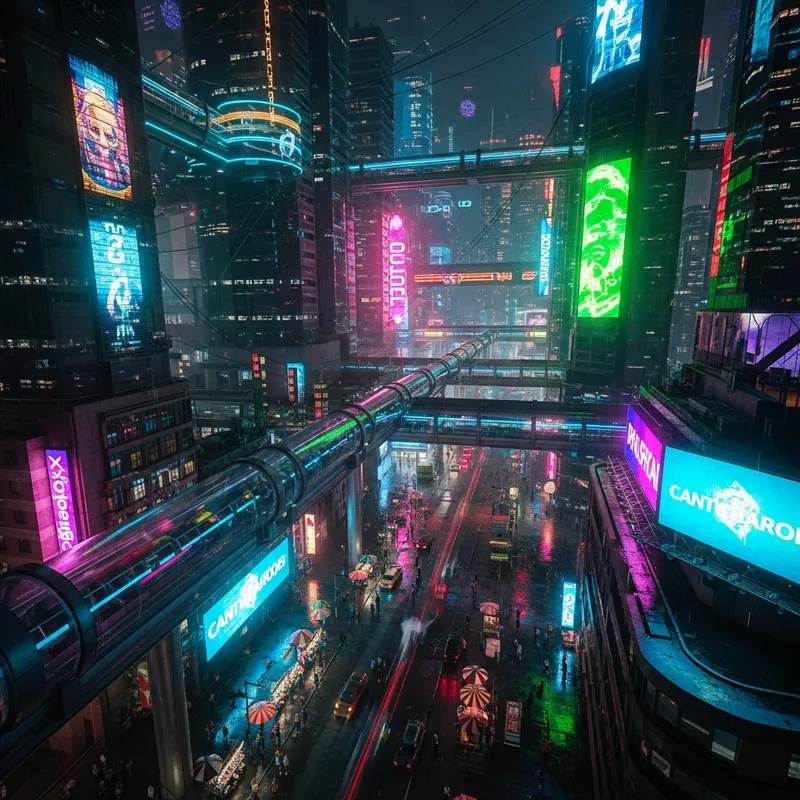 Vibrant Cyberpunk Metropolis Night Scene