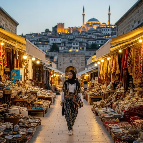 Beautiful Woman Exploring the City of Niğde, Turkey